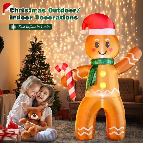 ⚡6FT Christmas Inflatables Gingerbread Man with Candy Cane Outdoor Decorations - Picture 4 of 6